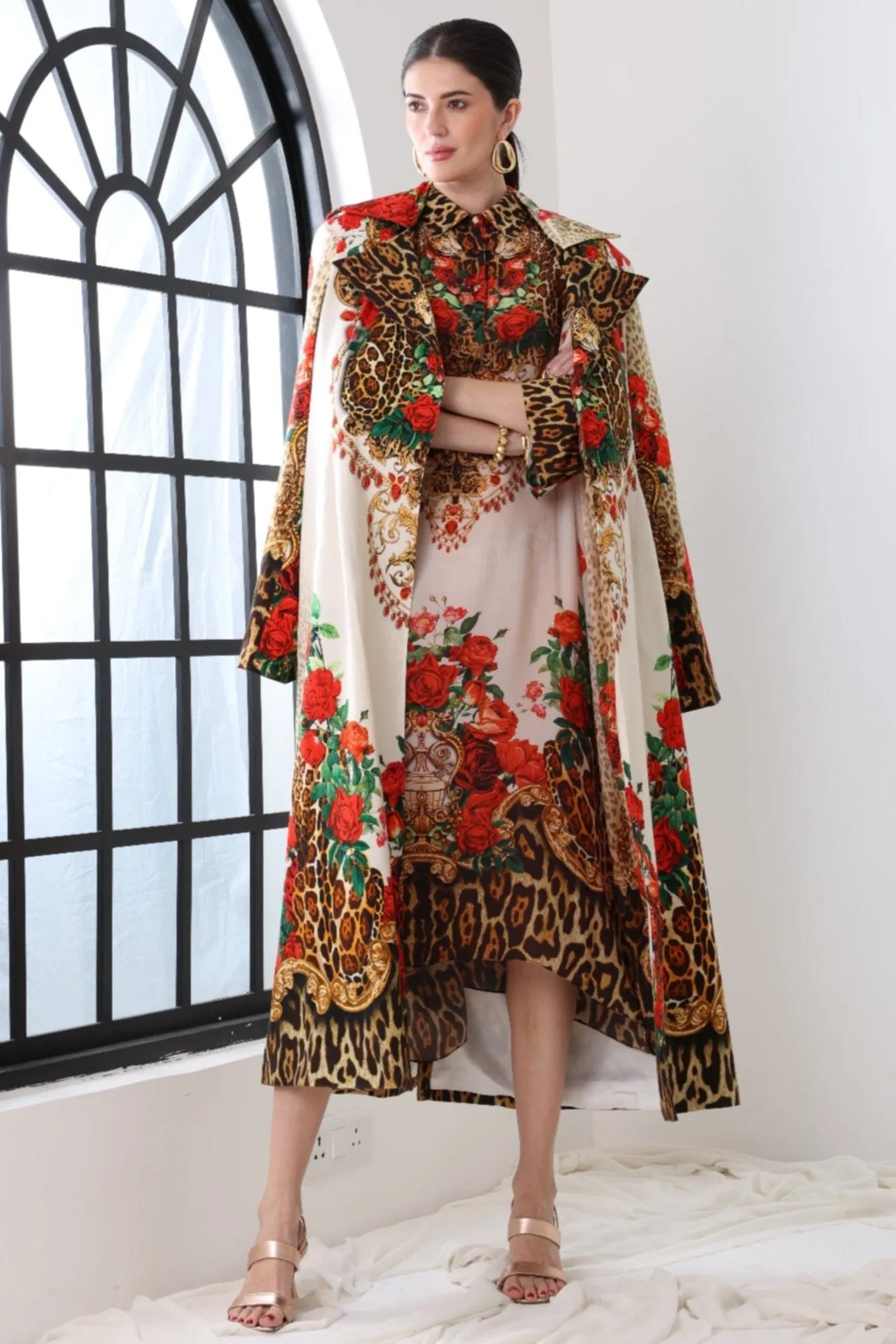 WHITE LEOPARDESS TRENCH COAT