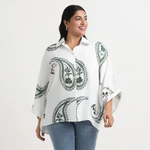 White Paisley Print Plus Size Drop Shoulder Shirt