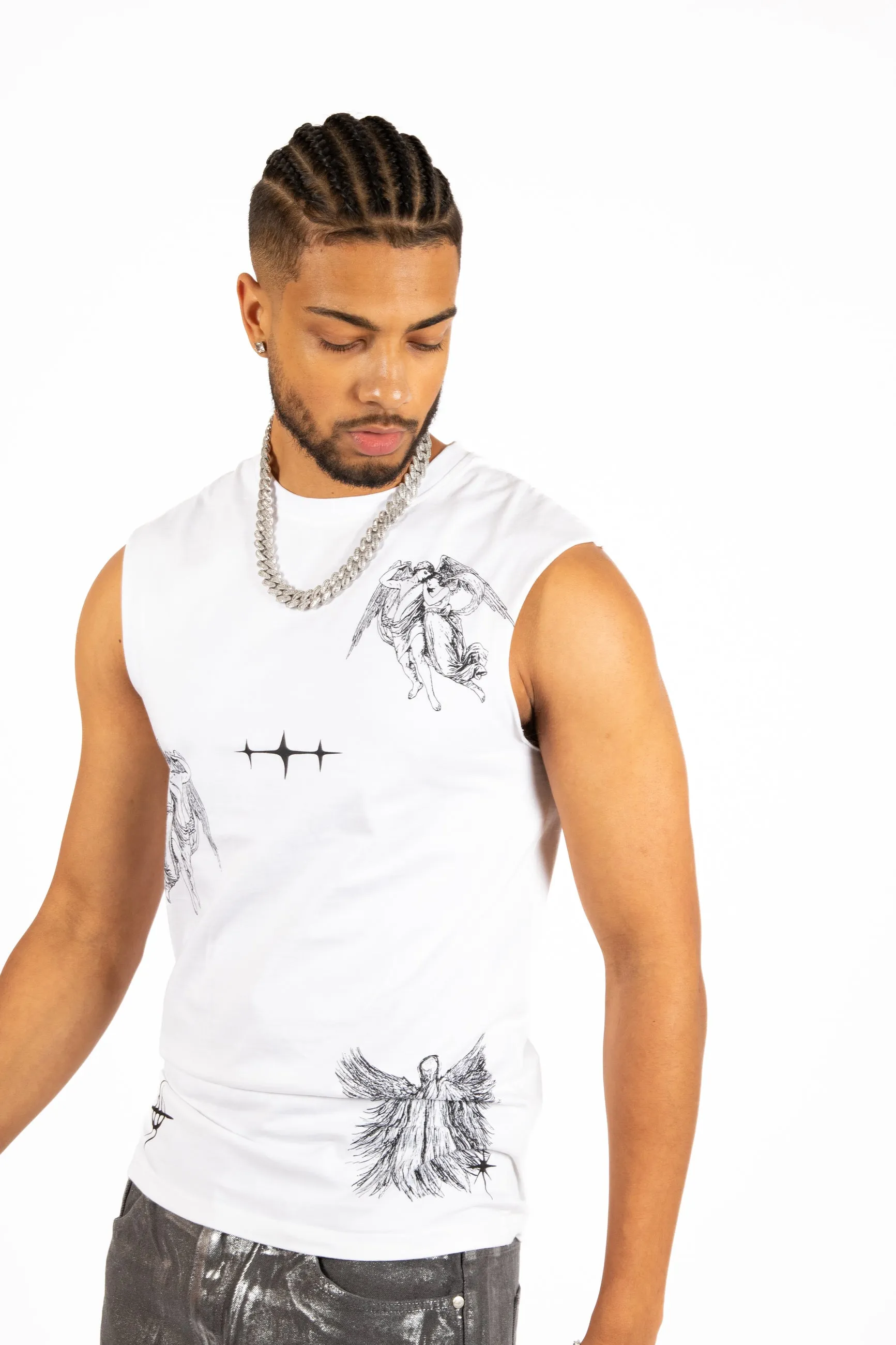 White Printed "Renaissance" Graphic Vest
