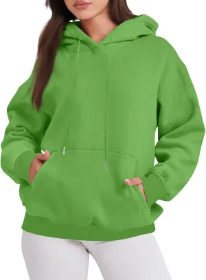 Women Fleece Baggy Hoodie Drop Shoulder Drawstring Oversized Sweatshirt Comfy Lightweight Fall Clothes for Teen Girls