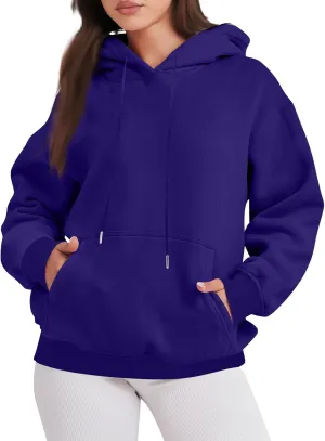 Women Fleece Baggy Hoodie Drop Shoulder Drawstring Oversized Sweatshirt Comfy Lightweight Fall Clothes for Teen Girls