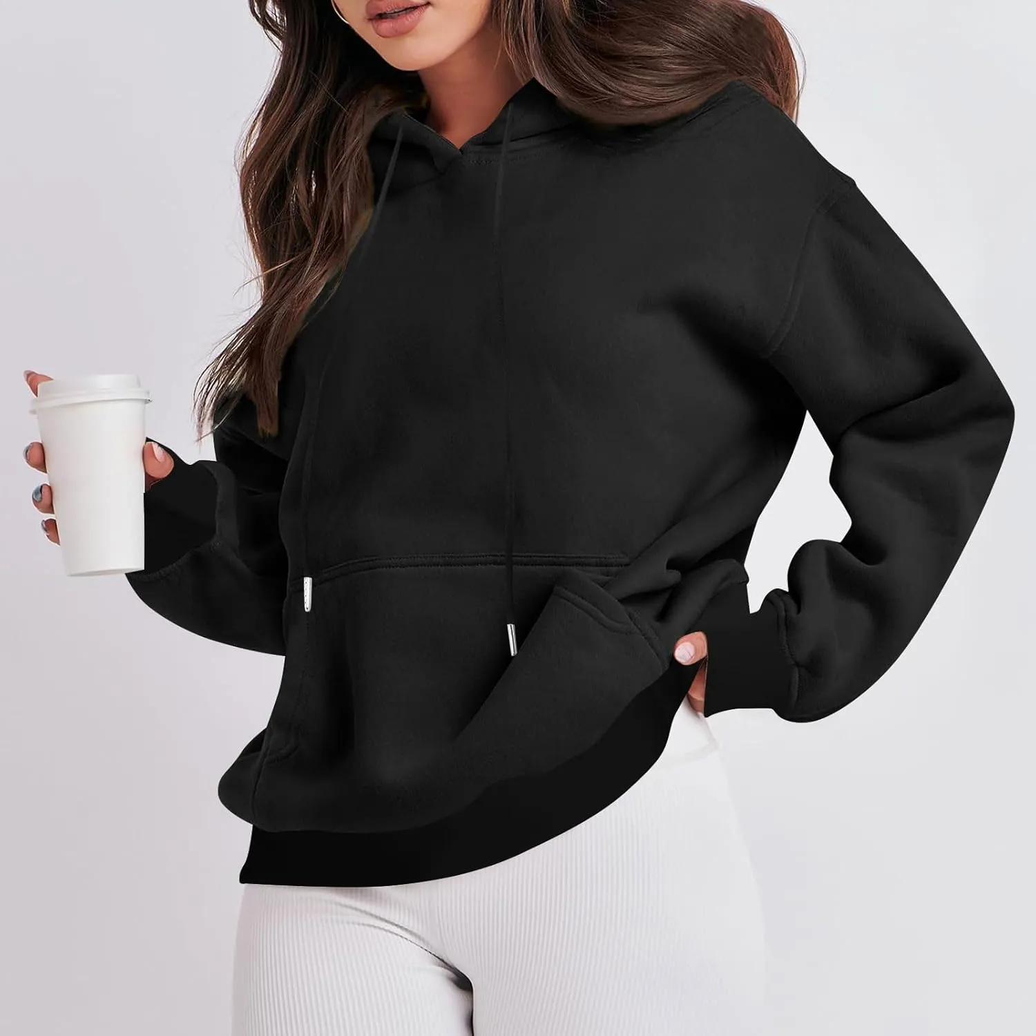 Women Fleece Baggy Hoodie Drop Shoulder Drawstring Oversized Sweatshirt Comfy Lightweight Fall Clothes for Teen Girls