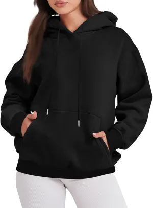 Women Fleece Baggy Hoodie Drop Shoulder Drawstring Oversized Sweatshirt Comfy Lightweight Fall Clothes for Teen Girls