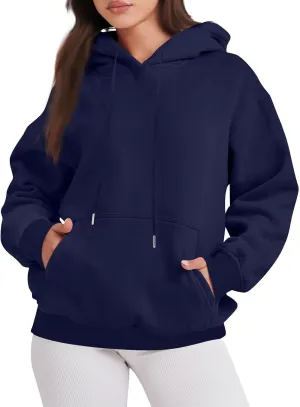 Women Fleece Baggy Hoodie Drop Shoulder Drawstring Oversized Sweatshirt Comfy Lightweight Fall Clothes for Teen Girls