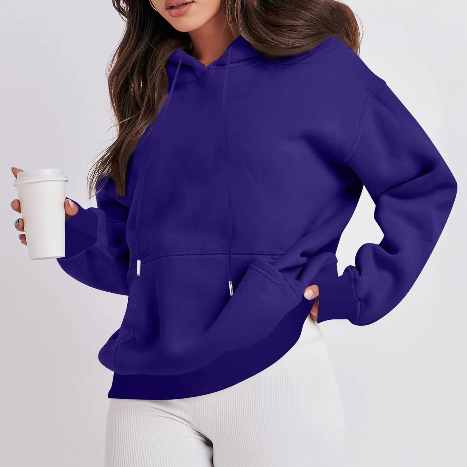 Women Fleece Baggy Hoodie Drop Shoulder Drawstring Oversized Sweatshirt Comfy Lightweight Fall Clothes for Teen Girls