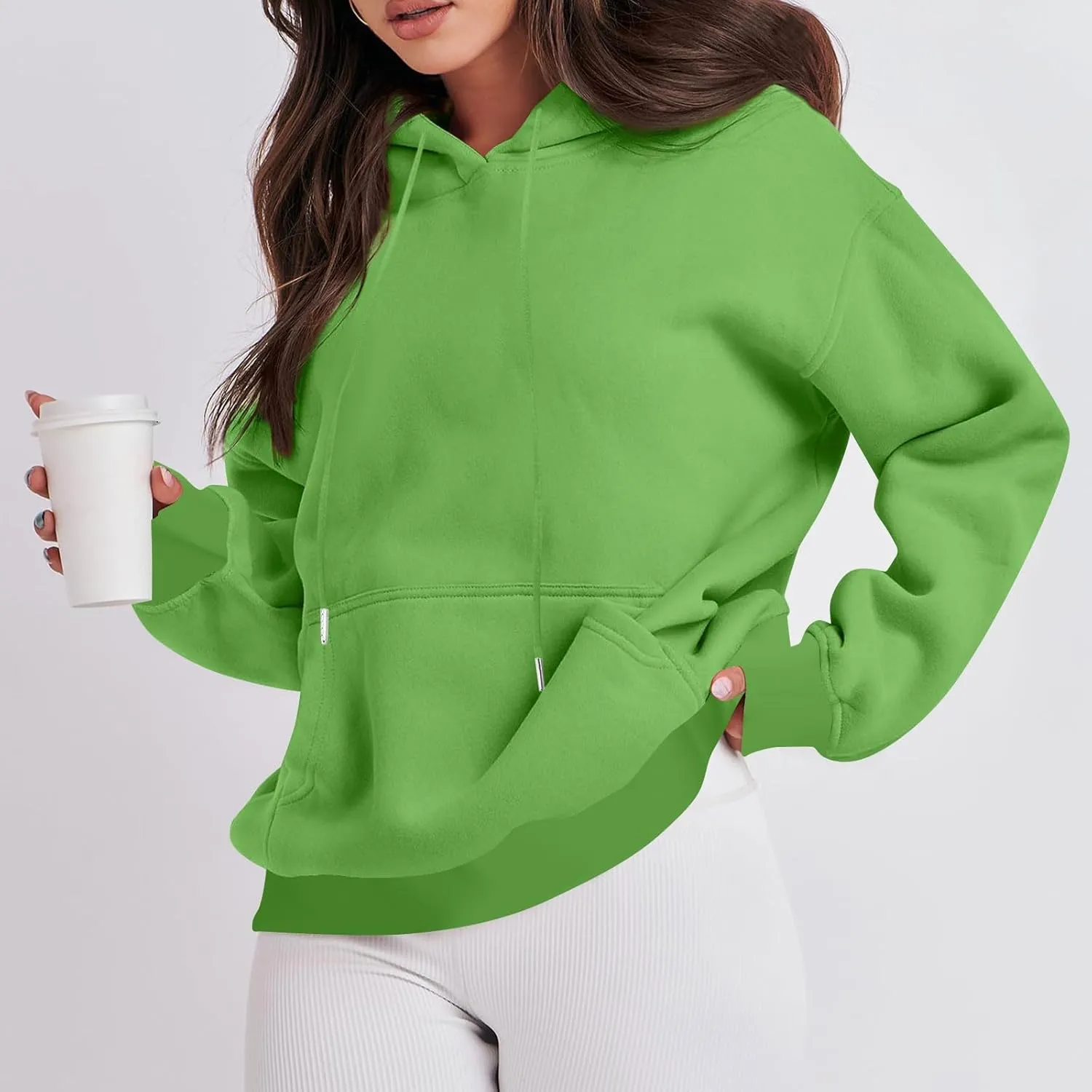 Women Fleece Baggy Hoodie Drop Shoulder Drawstring Oversized Sweatshirt Comfy Lightweight Fall Clothes for Teen Girls