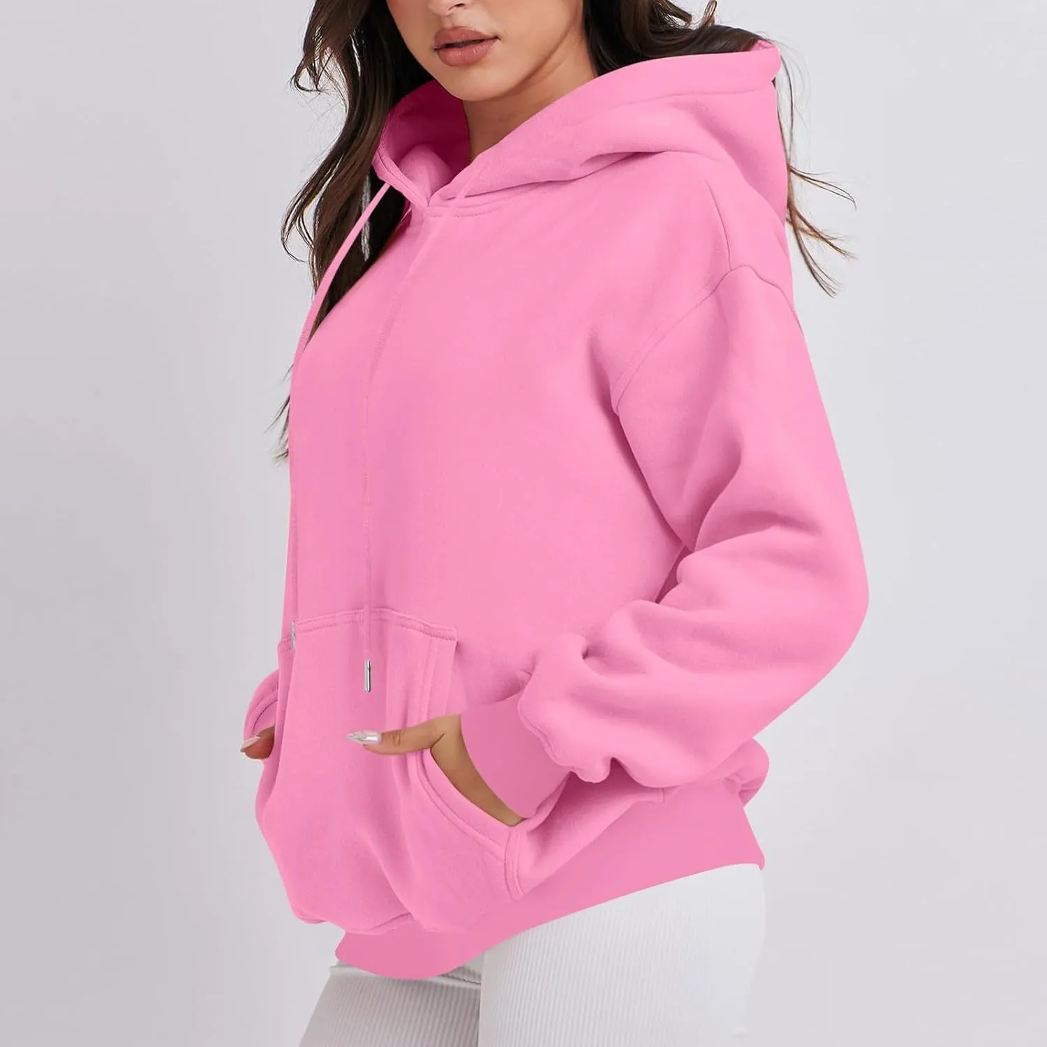 Women Fleece Baggy Hoodie Drop Shoulder Drawstring Oversized Sweatshirt Comfy Lightweight Fall Clothes for Teen Girls