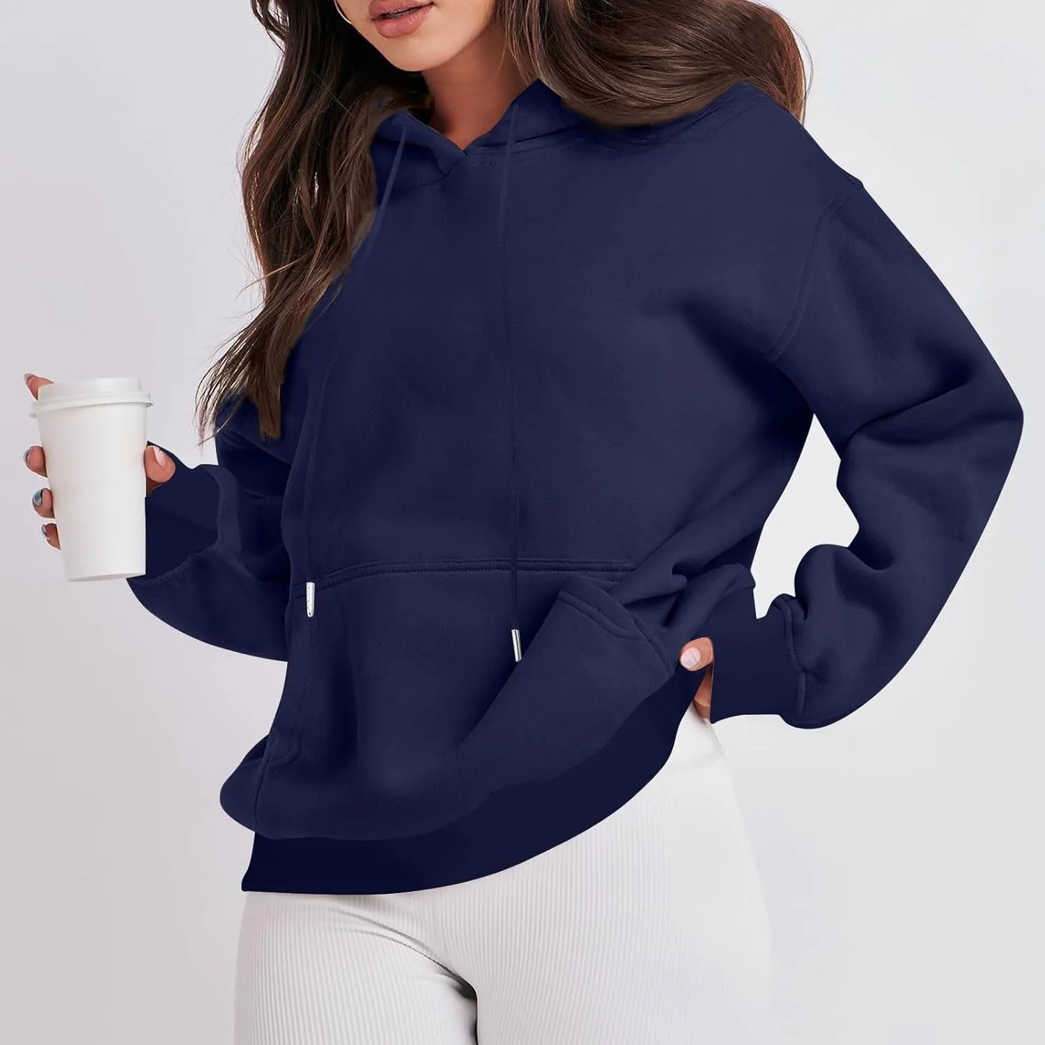 Women Fleece Baggy Hoodie Drop Shoulder Drawstring Oversized Sweatshirt Comfy Lightweight Fall Clothes for Teen Girls