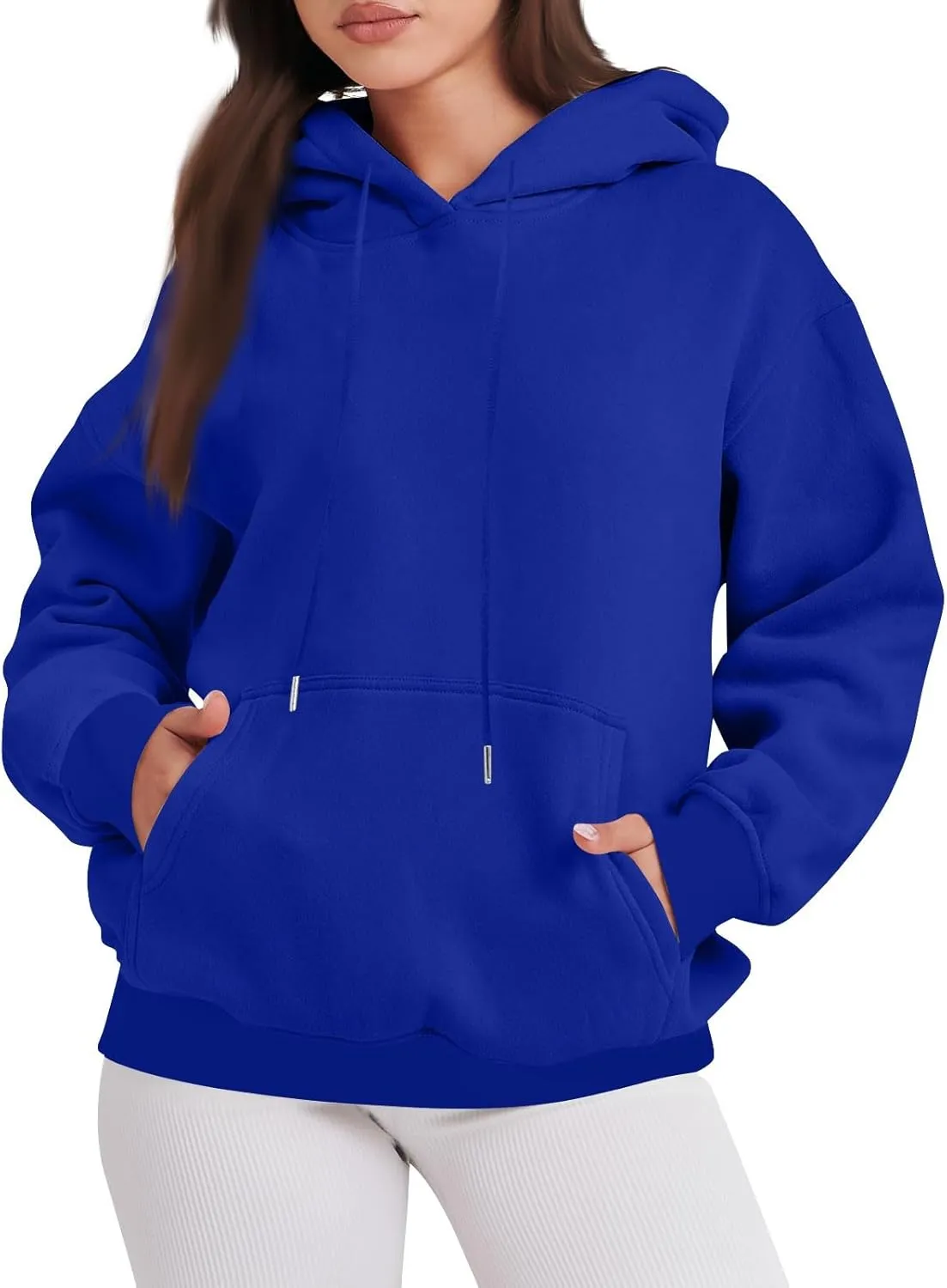 Women Fleece Baggy Hoodie Drop Shoulder Drawstring Oversized Sweatshirt Comfy Lightweight Fall Clothes for Teen Girls