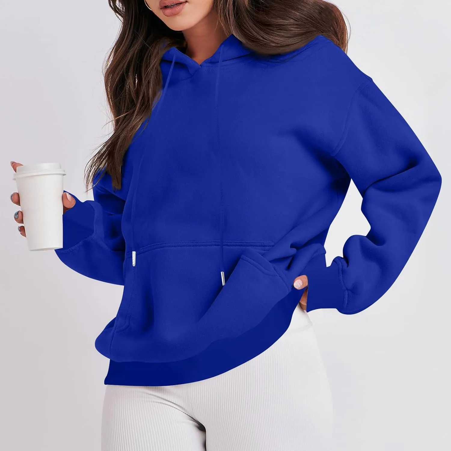 Women Fleece Baggy Hoodie Drop Shoulder Drawstring Oversized Sweatshirt Comfy Lightweight Fall Clothes for Teen Girls