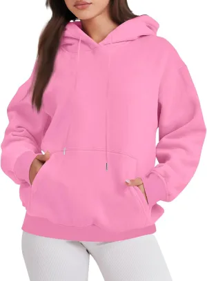 Women Fleece Baggy Hoodie Drop Shoulder Drawstring Oversized Sweatshirt Comfy Lightweight Fall Clothes for Teen Girls