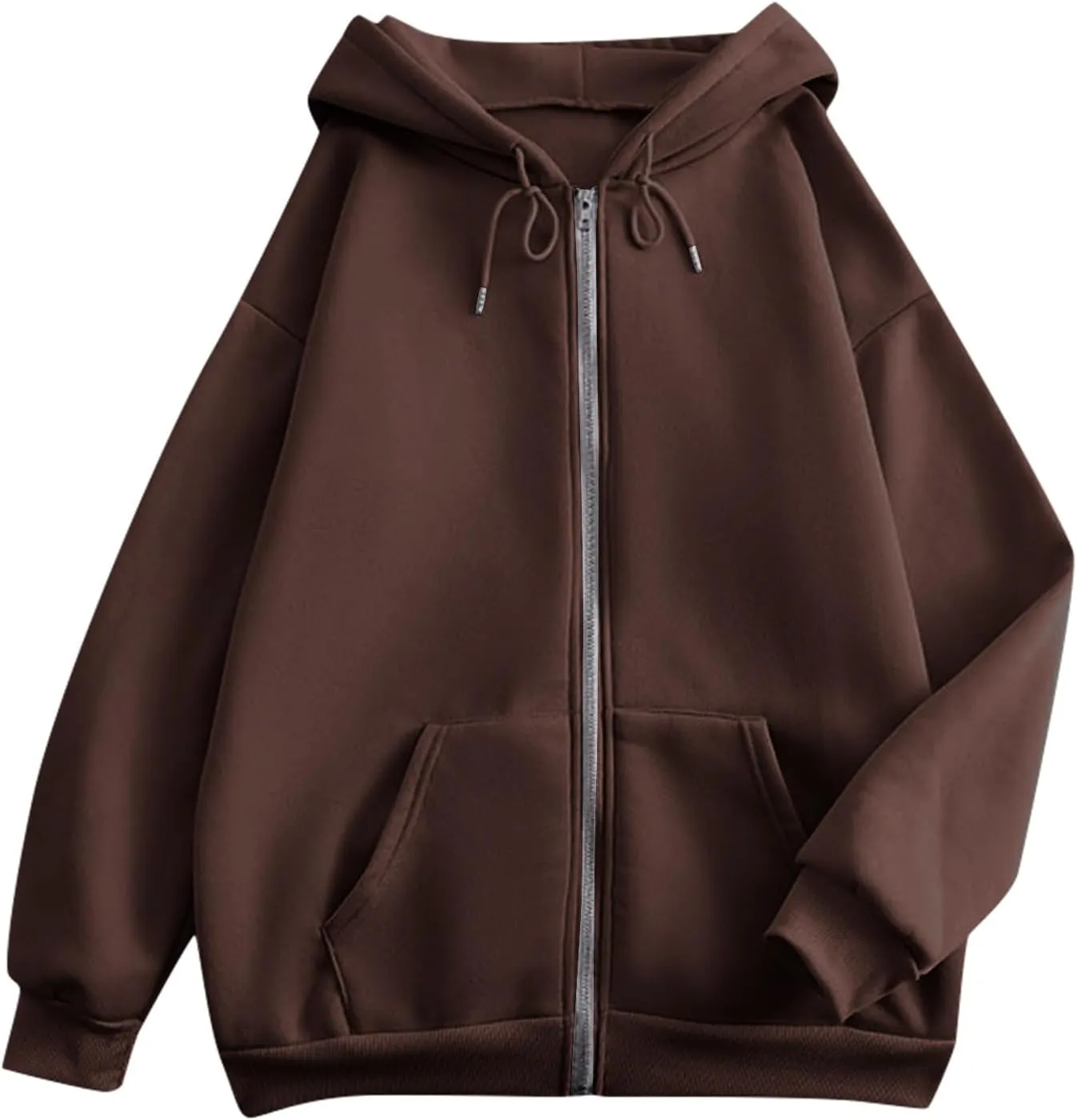 Women Fleece Full Zip Up Hoodie Baggy Drawstring Zipper Sweatshirt Jacket Lightweight Comfy Fall Winter Outfits Coats