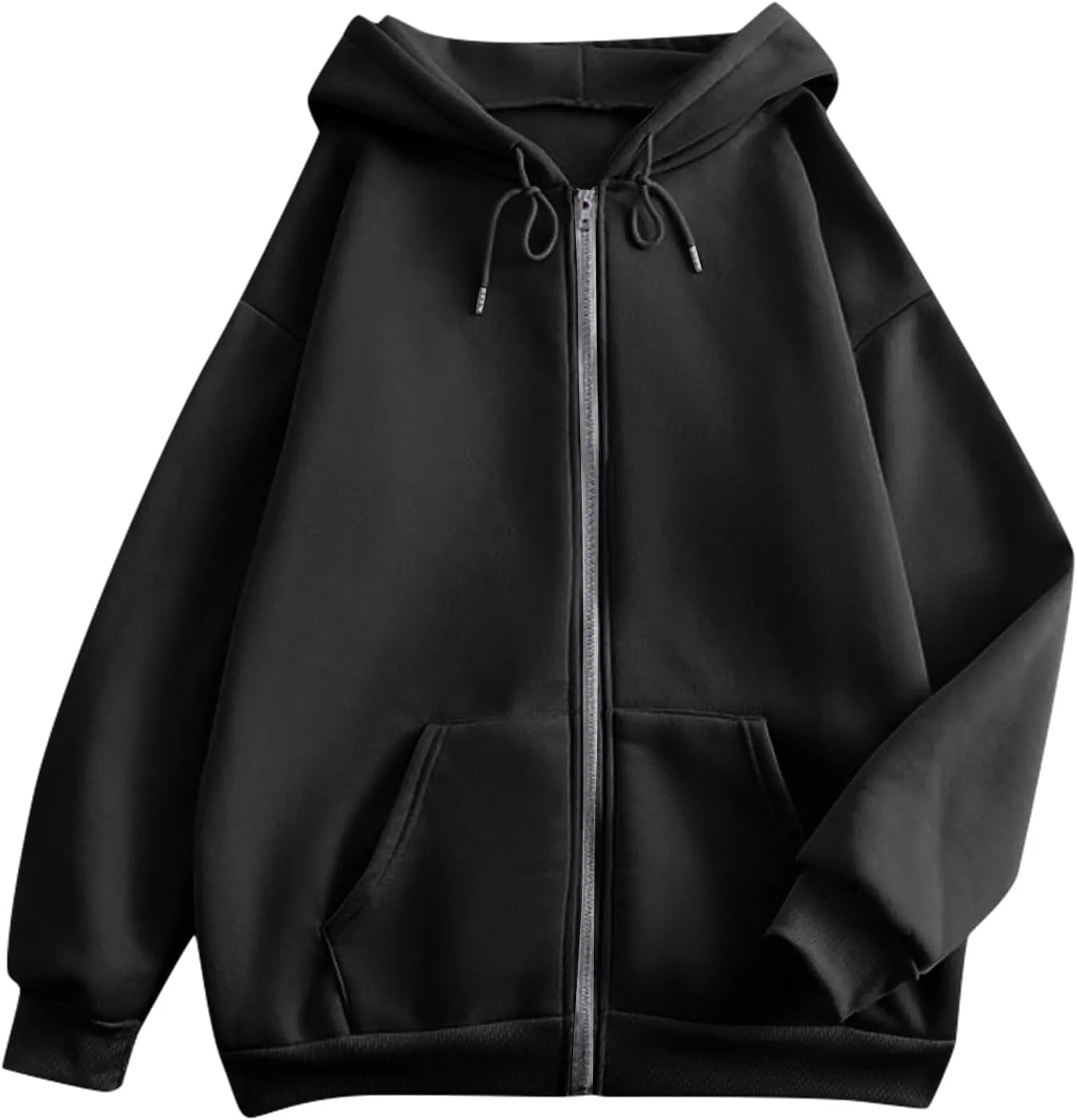 Women Fleece Full Zip Up Hoodie Baggy Drawstring Zipper Sweatshirt Jacket Lightweight Comfy Fall Winter Outfits Coats