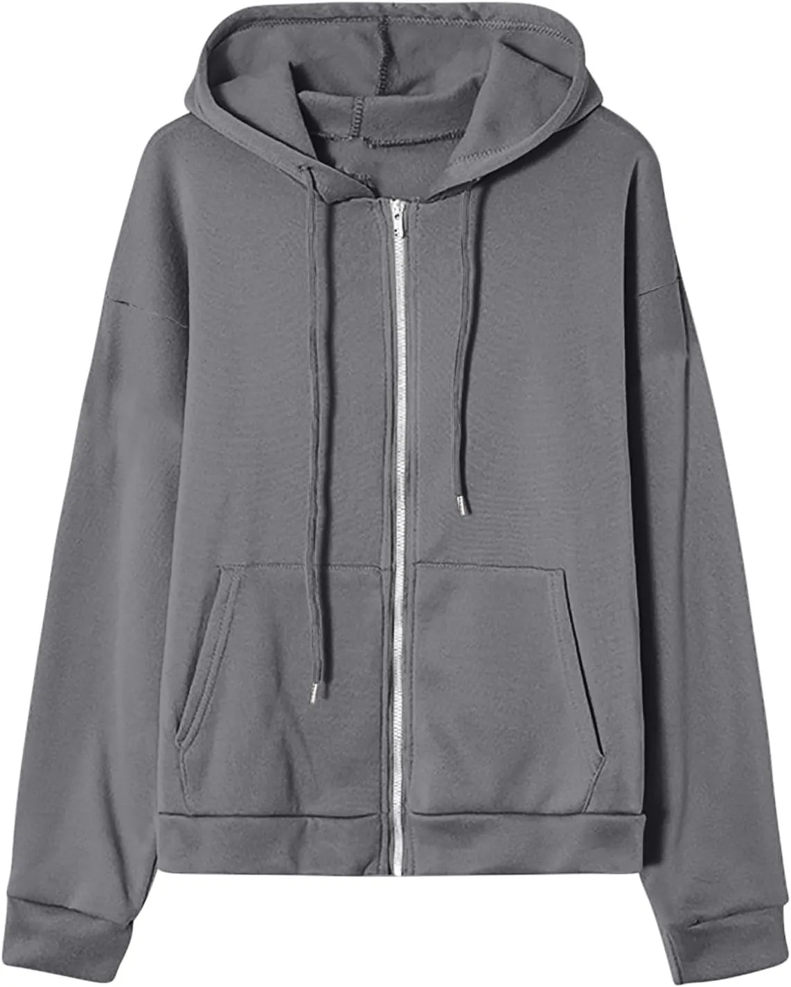 Women Hooded Full Zip Drawstring Sweatshirts Long Sleeve Oversized Casual Lightweight Jacket Winter Fashion Outfits