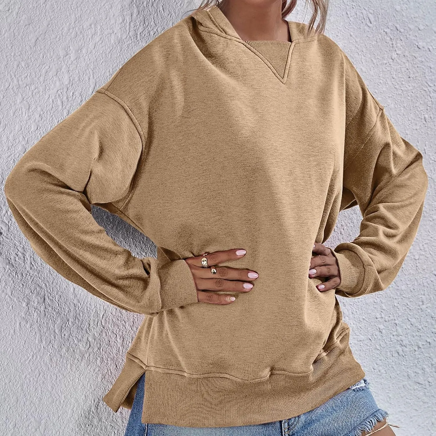 Women Hoodies Casual Long Sleeve Sweatshirt Solid Color Loose Pullover Tops 2023 Plus Size Fall Blouses Shirts