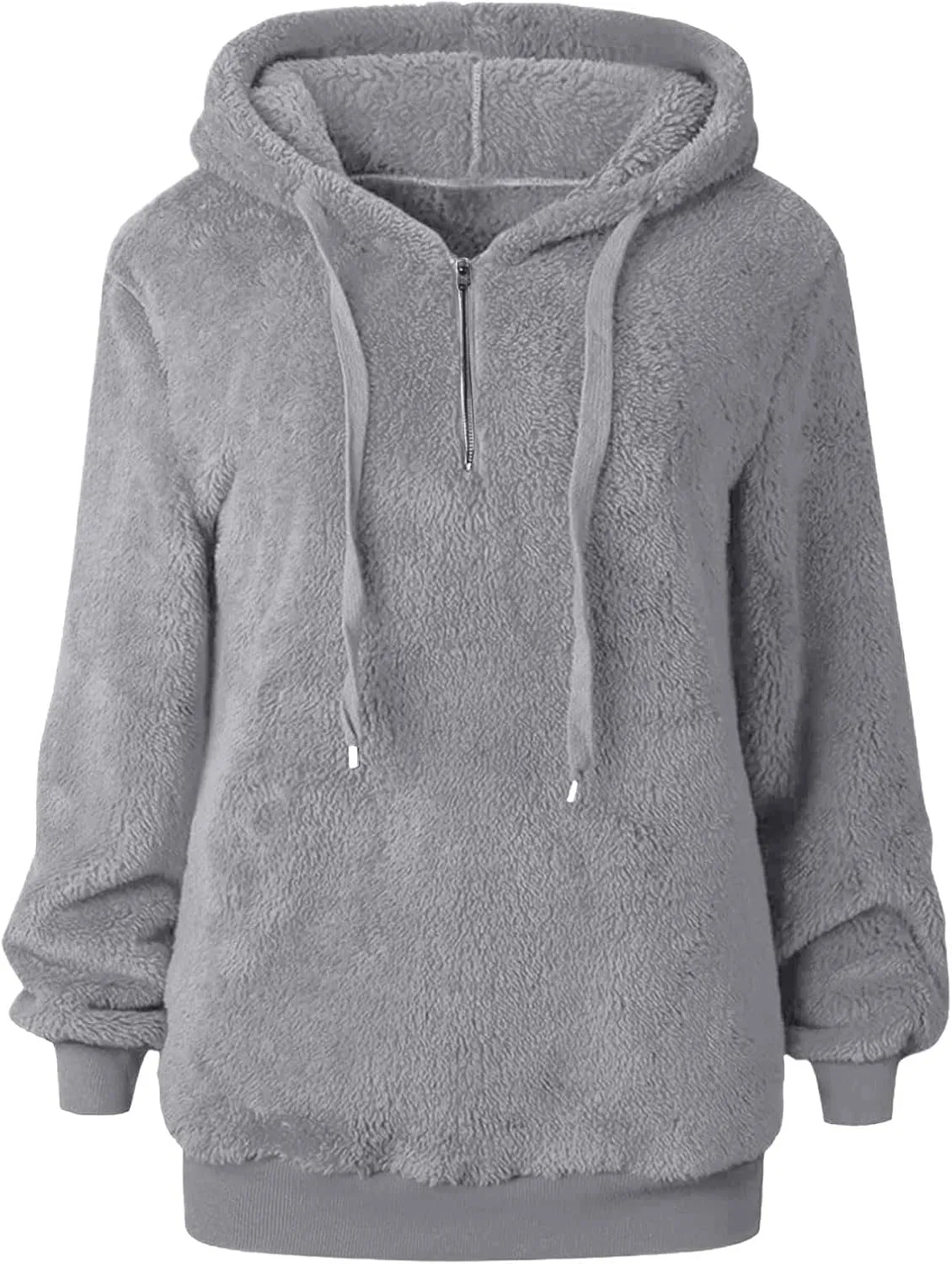 Women Sherpa Hoodie Fuzzy Fleece Quarter Zip Pullover Loose Comfy Plush Sweatshirt with Pockets Cute Winter Clothes