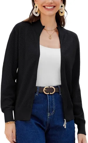 Women's 2025 Summer Mesh Cardigan Lightweight Long Sleeve Zip Up Crochet Knit Sweater Jacket Athleisure Outfits
