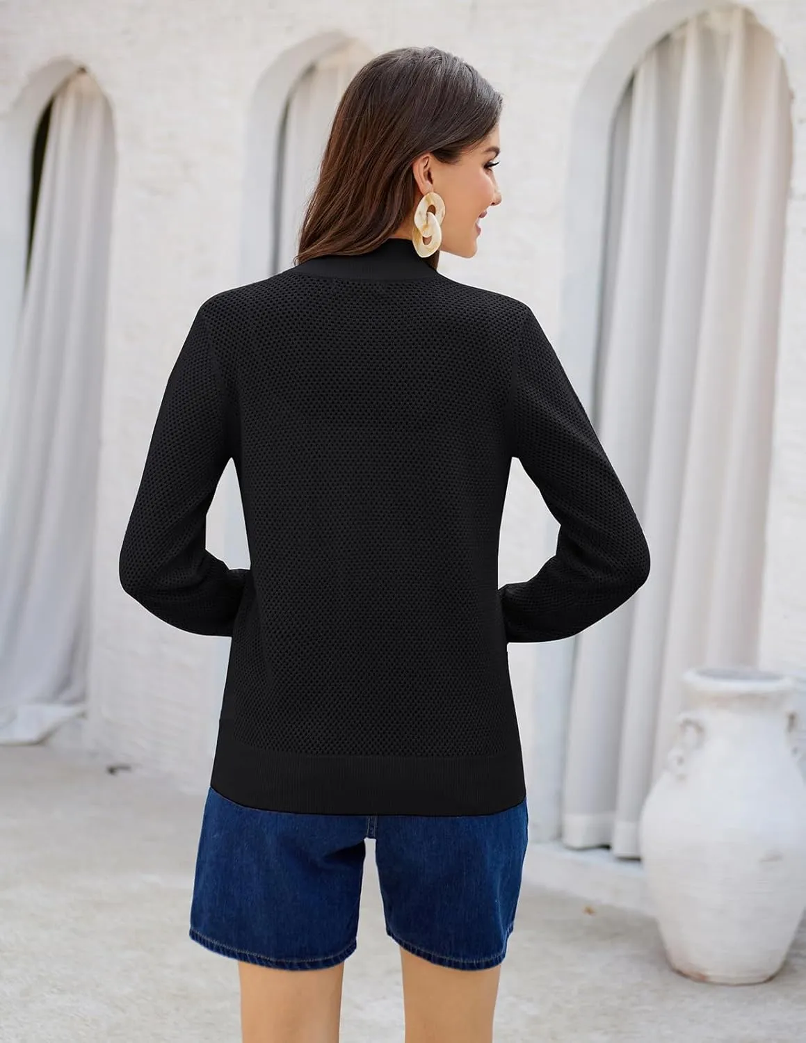 Women's 2025 Summer Mesh Cardigan Lightweight Long Sleeve Zip Up Crochet Knit Sweater Jacket Athleisure Outfits