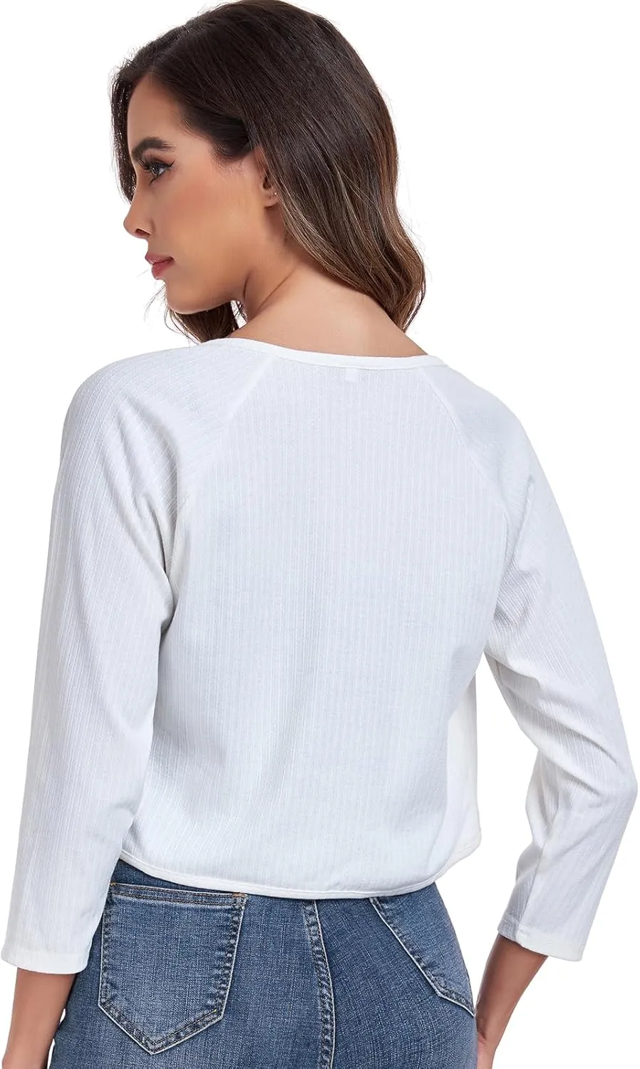 Women's Bolero Shrug Crop Cardigan Open Front Knit Sweater 3/4 Sleeve Tops