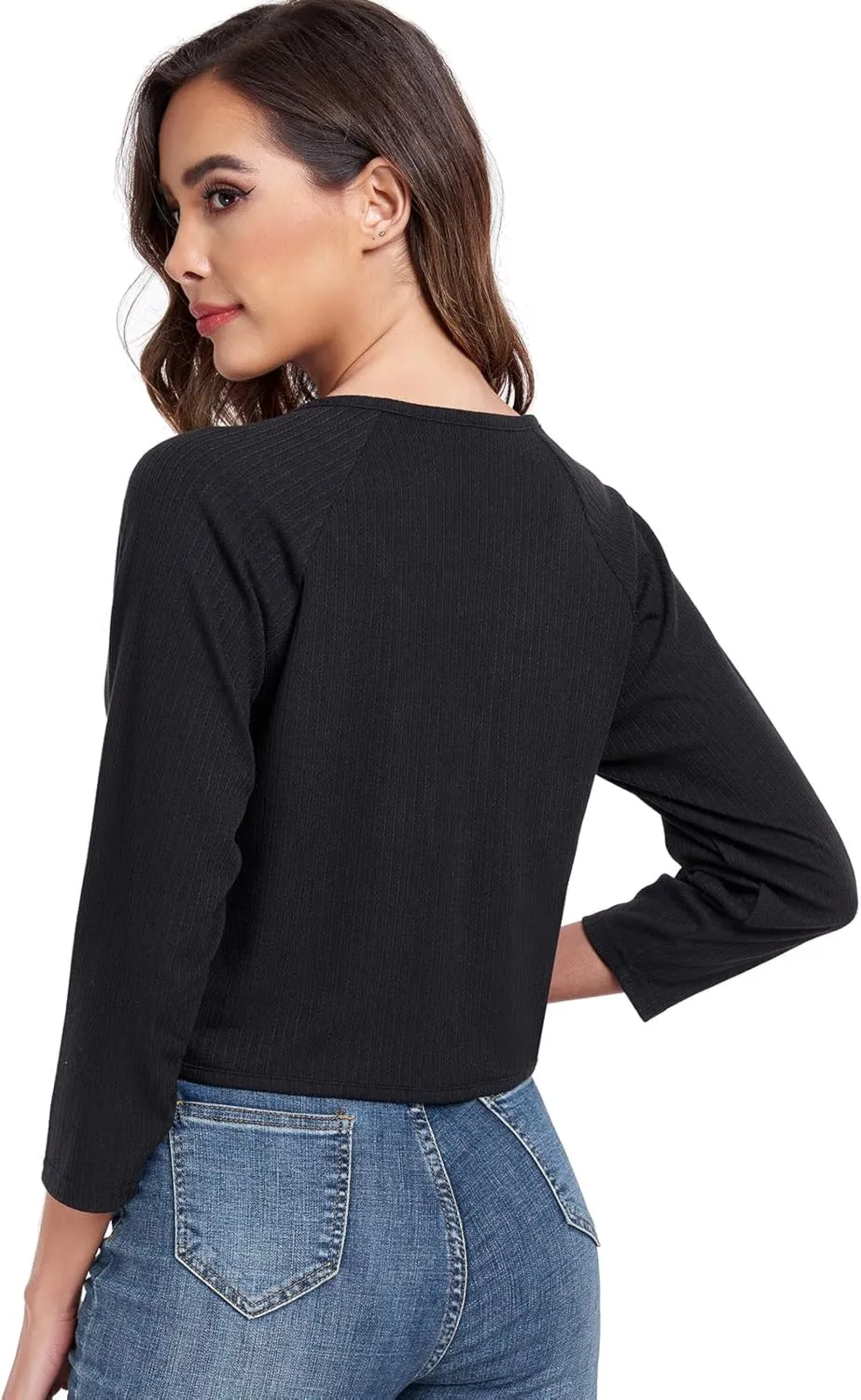 Women's Bolero Shrug Crop Cardigan Open Front Knit Sweater 3/4 Sleeve Tops