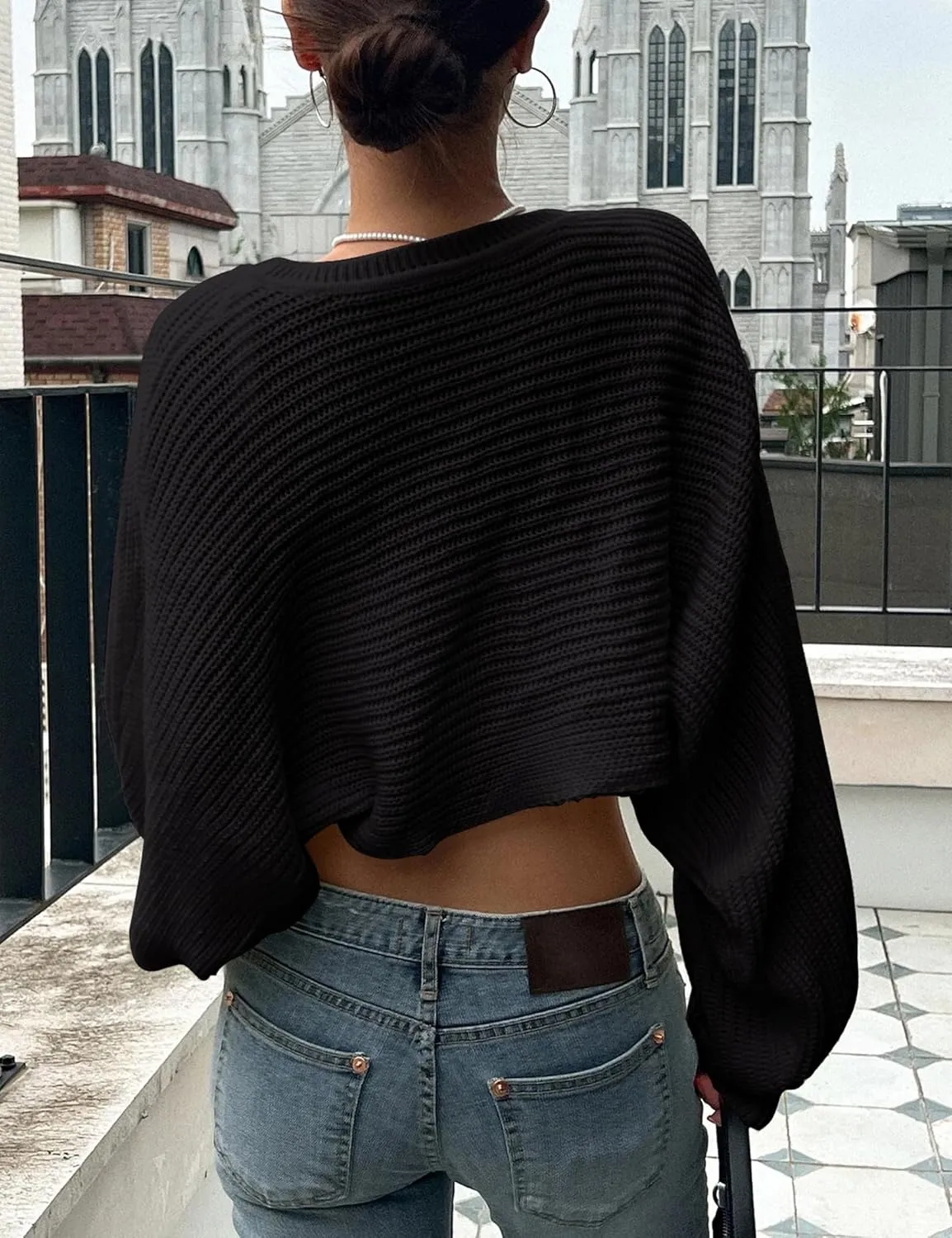 Womens Bolero Shrug Sweaters Long Sleeve Open Front Rib Knit Cropped Cardigan Sweater
