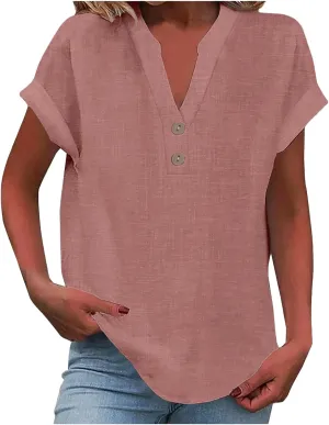 Womens Button Down Shirts Short Sleeve Cotton Gauze Tops Summer Beach Linen Shirt Dresses Blouses Oversized Coverups