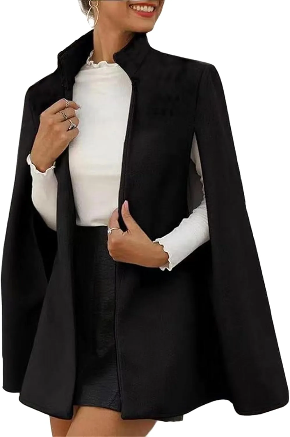 Womens Cape Blazer Split Sleeve Open Front Blazer Jacket Elegant Cape Coat Business Casual Cardigan Solid Warm Outwear