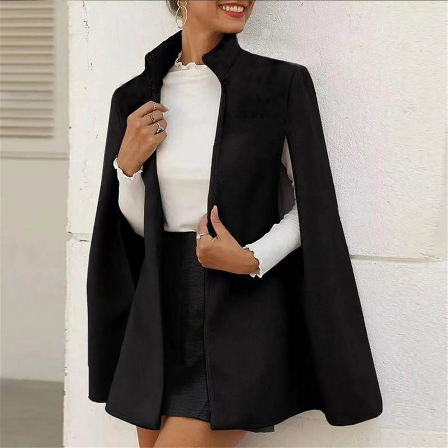 Womens Cape Blazer Split Sleeve Open Front Blazer Jacket Elegant Cape Coat Business Casual Cardigan Solid Warm Outwear