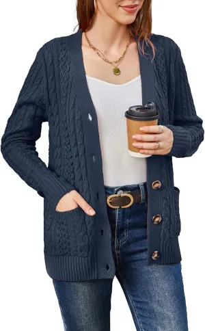 Womens Cardigan Sweaters Cable Knit Sweater 2025 Fall Winter Chunky Open Front Button Down Coats with Pockets