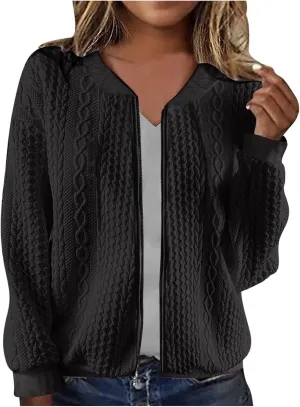 Women's Cardigan Zip Up Cable Knit Long Sleeve Trendy Y2K Sweater Jacket Crewneck Casual Teen Girls Coat 2024 Fall