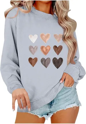 Womens Casual Oversized Sweatshirts Cute Heart Graphic Shirts Crewneck Long Sleeve Comfy Casual Basic Pullover Tops
