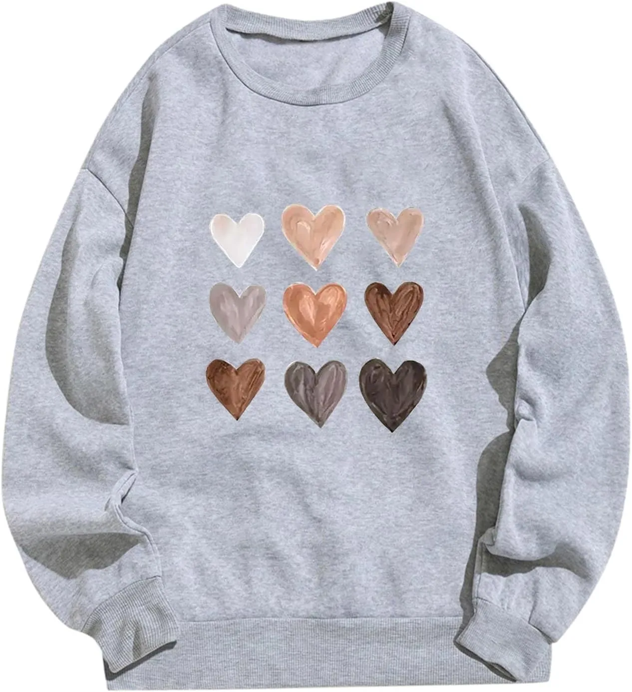 Womens Casual Oversized Sweatshirts Cute Heart Graphic Shirts Crewneck Long Sleeve Comfy Casual Basic Pullover Tops