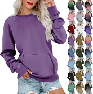 Womens Crewneck Sweatshirts Baggy Raglan Pullover Tops Lightweight Comfy Preppy Sweatshirt Fall Clothes with Pockets