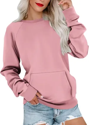 Womens Crewneck Sweatshirts Baggy Raglan Pullover Tops Lightweight Comfy Preppy Sweatshirt Fall Clothes with Pockets