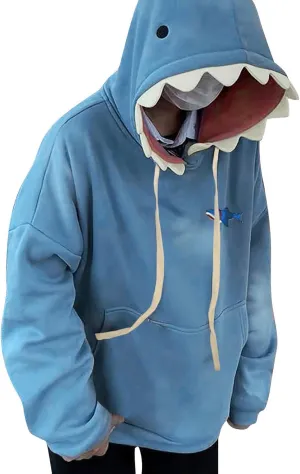 Women's Cute Shark Hoodies Long Sleeve Hooded Cute Cartoon Animal Pullover Sweatshirts Tops For Teen Girls Oversize Top