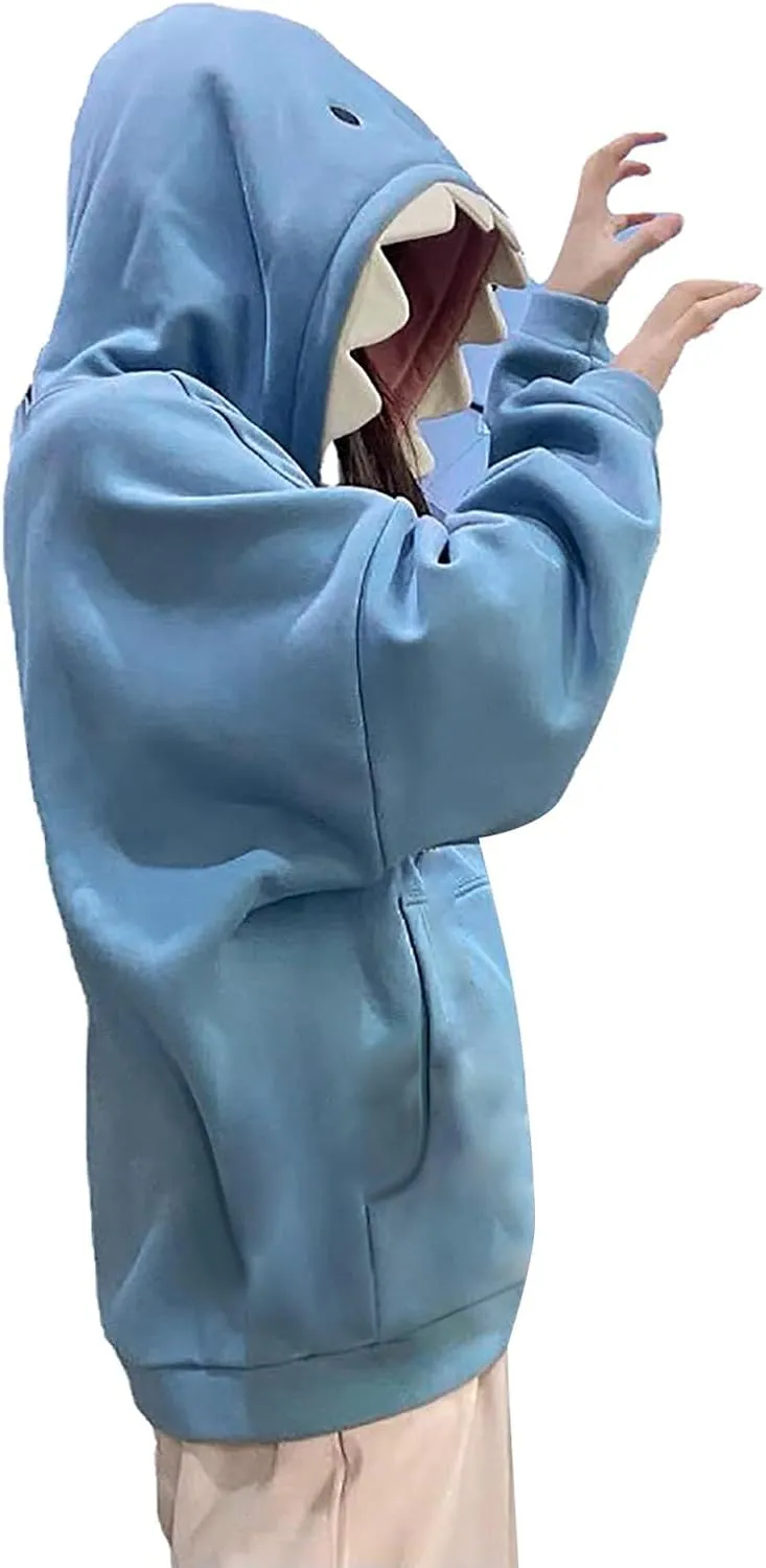 Women's Cute Shark Hoodies Long Sleeve Hooded Cute Cartoon Animal Pullover Sweatshirts Tops For Teen Girls Oversize Top