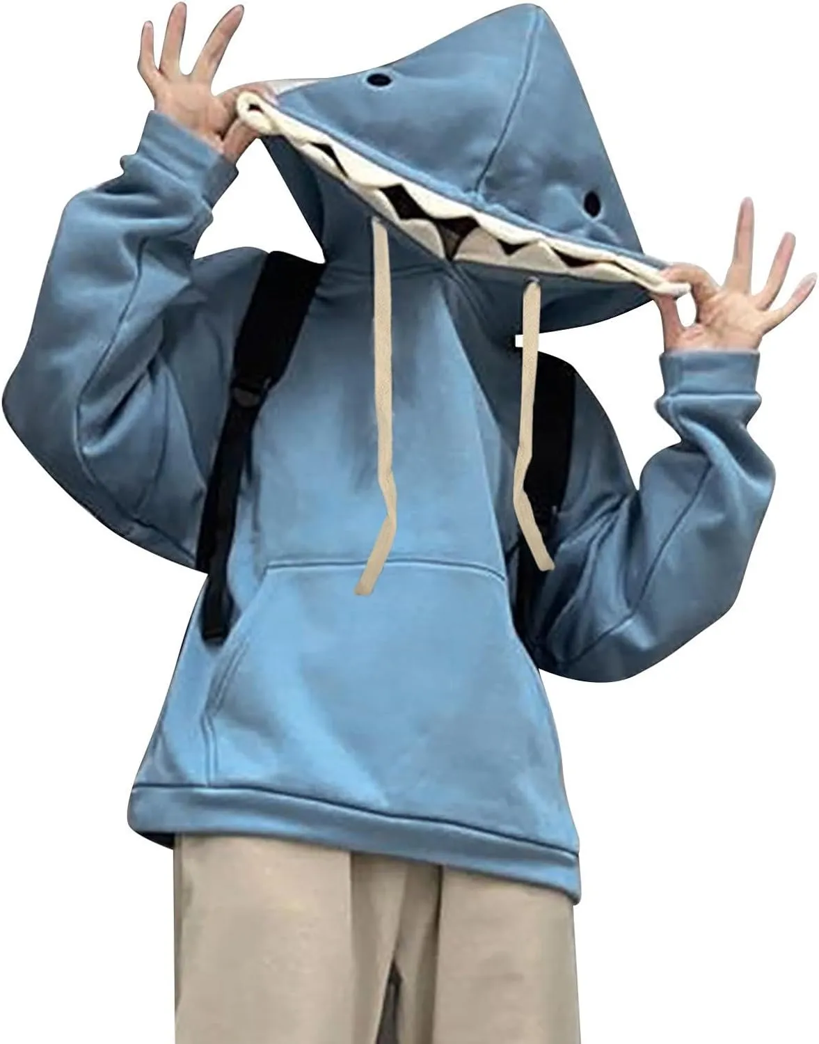 Women's Cute Shark Hoodies Long Sleeve Hooded Cute Cartoon Animal Pullover Sweatshirts Tops For Teen Girls Oversize Top