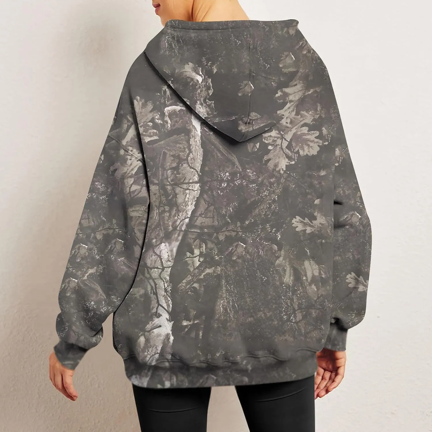 Women's Fall Outfits Camo Hoodie Maple-Leaf Print Vintage Sweatshirt Fleece Hooded Sweatshirt with Pockets