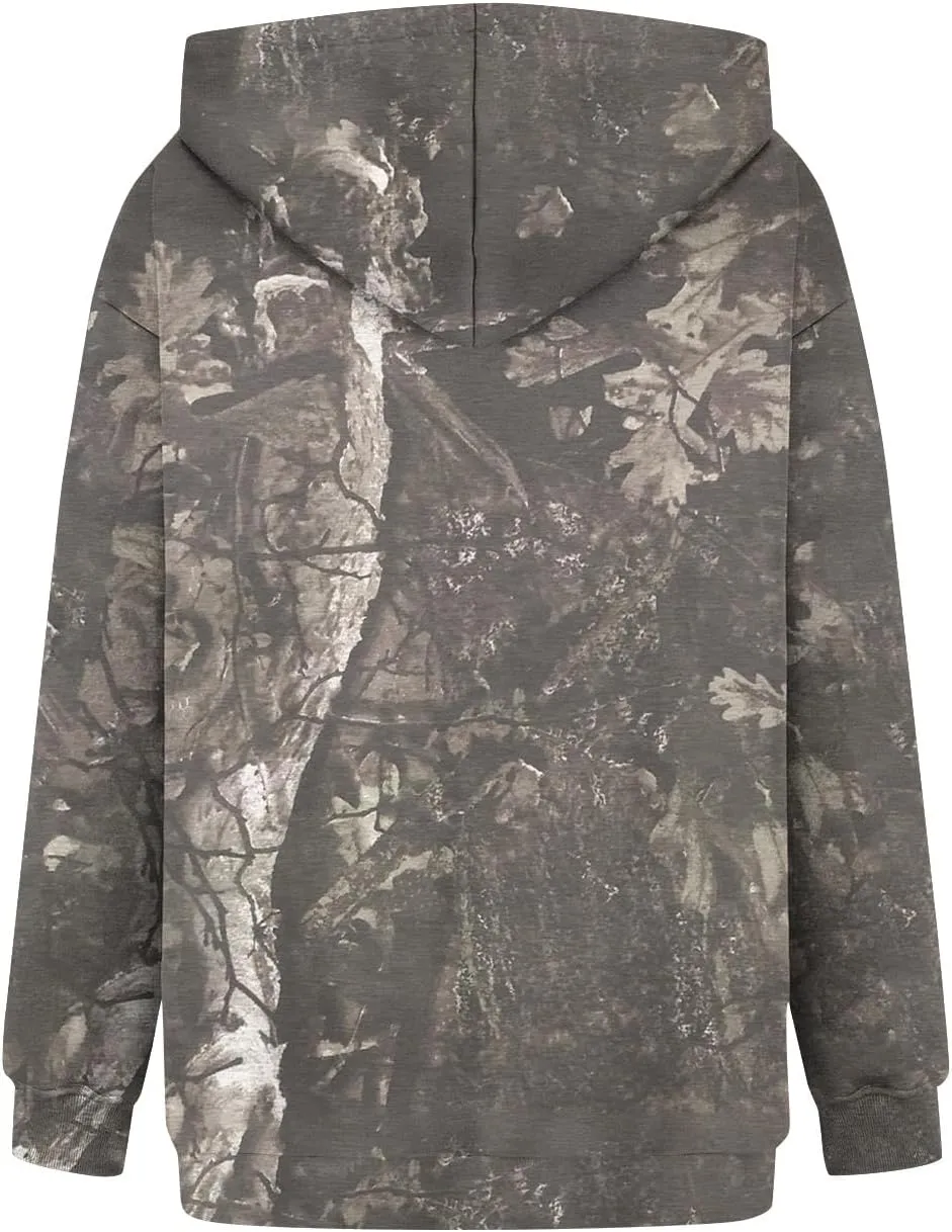 Women's Fall Outfits Camo Hoodie Maple-Leaf Print Vintage Sweatshirt Fleece Hooded Sweatshirt with Pockets