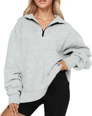 Women's Fall Winter Oversized Sweatshirt Casual Trendy Long Sleeve Quarter Zip Neck Solid Sweatshirt, S-3XL