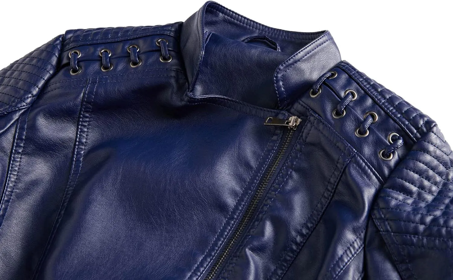Women's Faux Leather Motorcycle Jacket Casual Fashion Lapel Zip Up Solid Color PU Cropped Biker Coat with Pockets