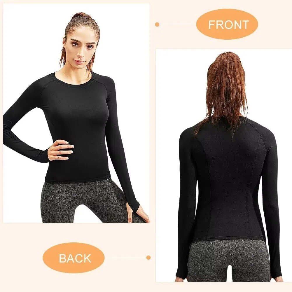 Women's Fleece Lined Thermal Long Sleeve Running Athletic Shirts Compression Base Layer Yoga Shirts for Women