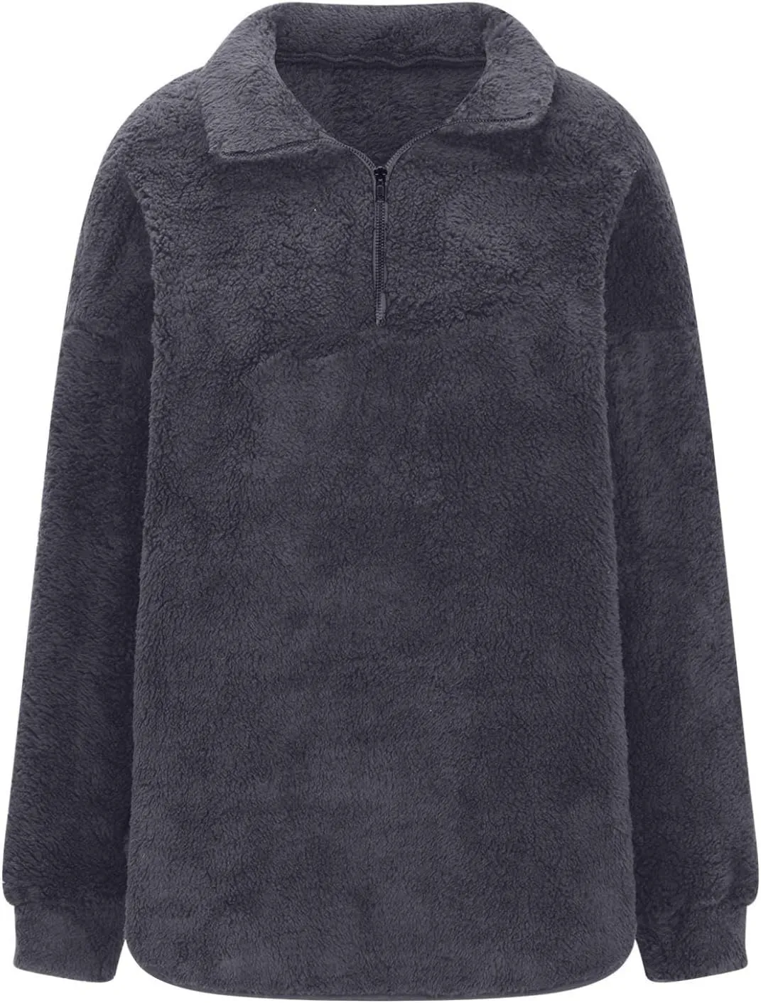 Womens Fleece Sweatshirt Half Zip Up Oversized Long Sleeve Sherpa Pullover Winter Warm Comfy Solid Color Fuzzy Tops