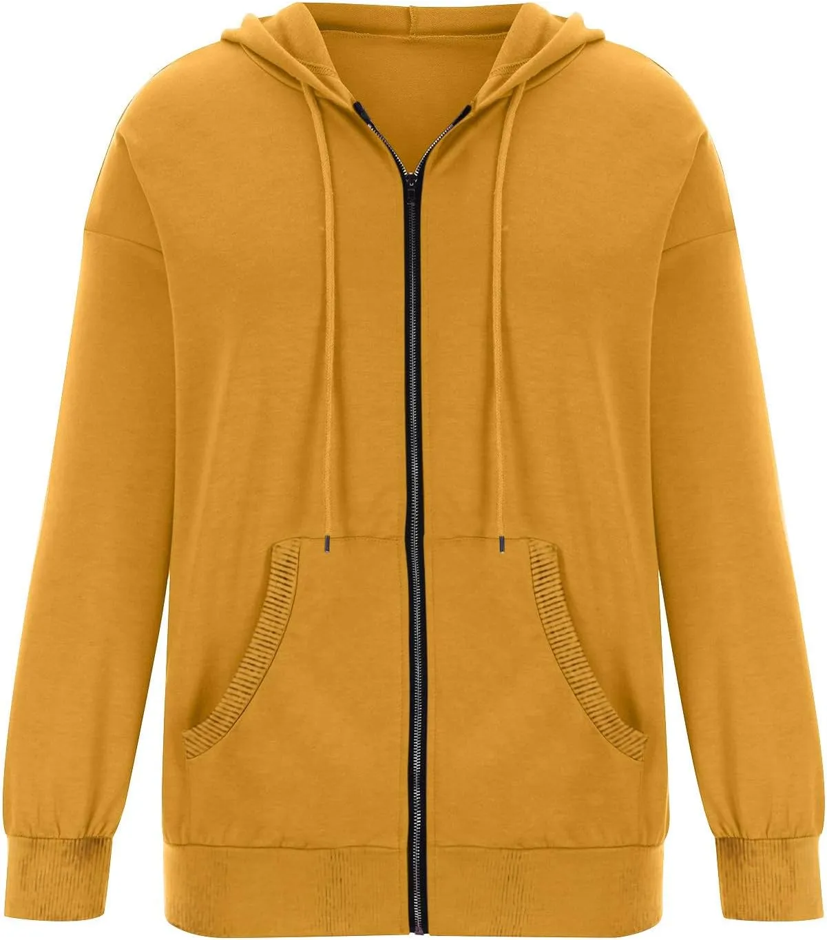 Womens Full Zip Up Hoodies Trendy 2023 Lightweight Fall Jackets Long Sleeve Solid Tunic Tops Hooded Zipper Sweatshirts