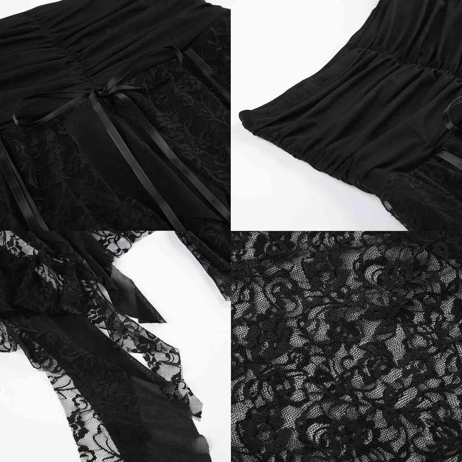 Women's Gothic Style Pleated high Waisted Irregular Skirt, Personalized lace midi Skirt