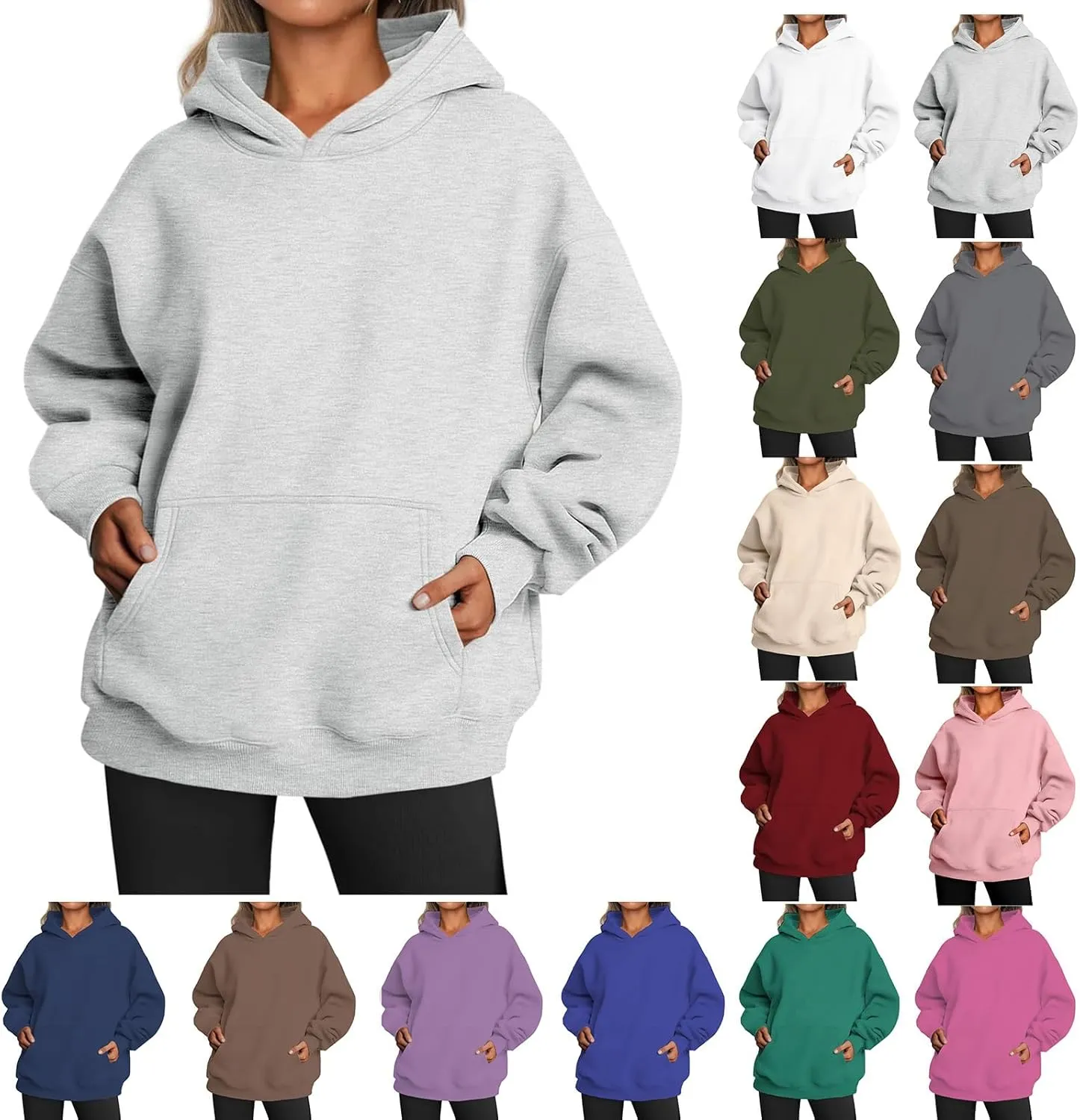 Womens Hoodies Oversized Sweatshirts Casual Fleece Hooded Pullover Sweaters Long Sleeve Fall Winter Y2K Outfits Tops