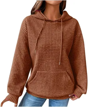 Womens Hoodies Oversized Waffle Drawstring Thick Pullover Sweatshirt Fall Fashion 2024 Soft Baggy Tunic Hoodies