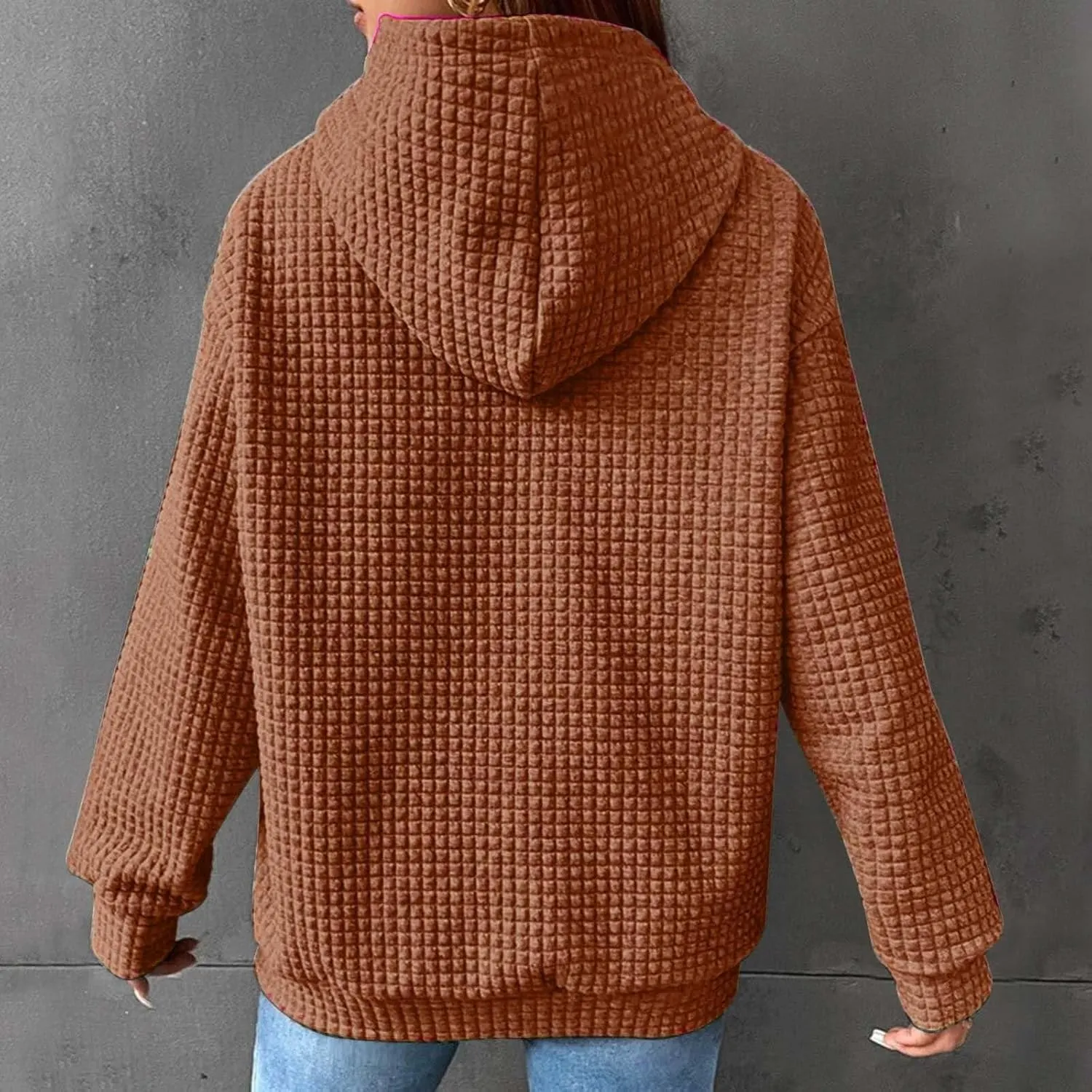 Womens Hoodies Oversized Waffle Drawstring Thick Pullover Sweatshirt Fall Fashion 2024 Soft Baggy Tunic Hoodies