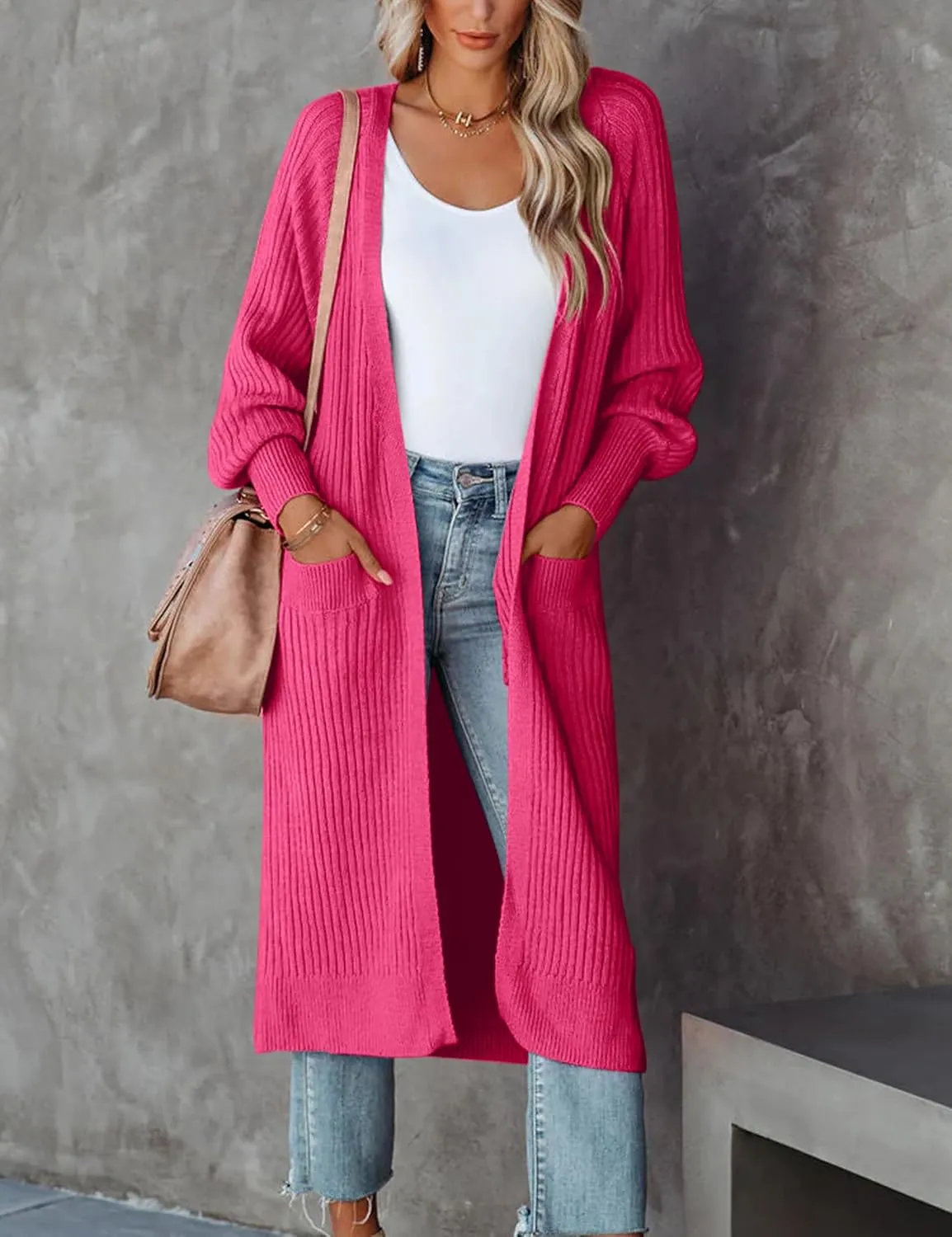 Womens Long Cardigan Sweaters 2025 Open Front Ribbed Knit Maxi Coat Fall Outwear with Pockets