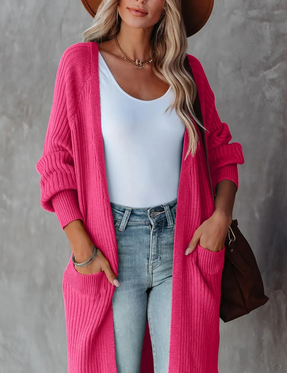 Womens Long Cardigan Sweaters 2025 Open Front Ribbed Knit Maxi Coat Fall Outwear with Pockets